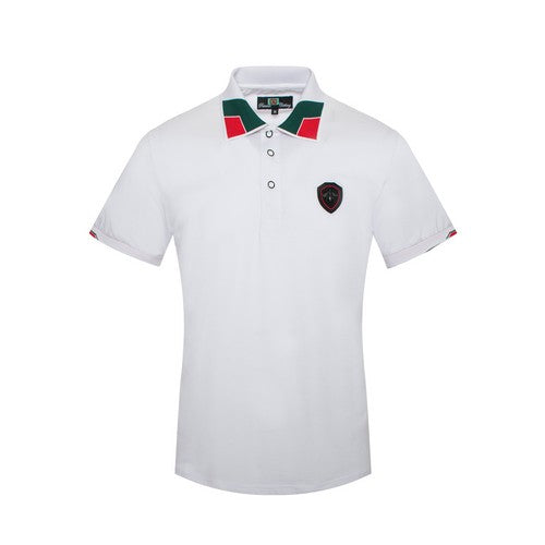 Premium Polo Shirt in White with Green & Red