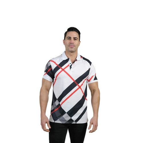 Athletic Fit Polo Shirt in White London Plaid