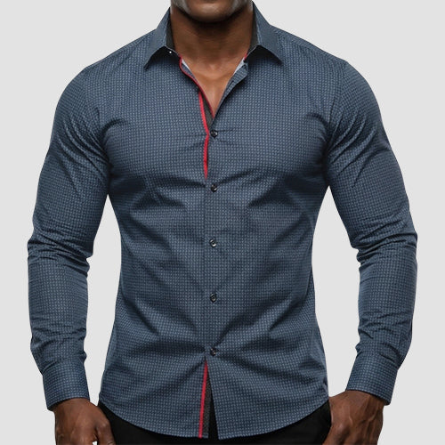 American Breed Smart Fit Dress Shirt in Black & Teal Geo Print