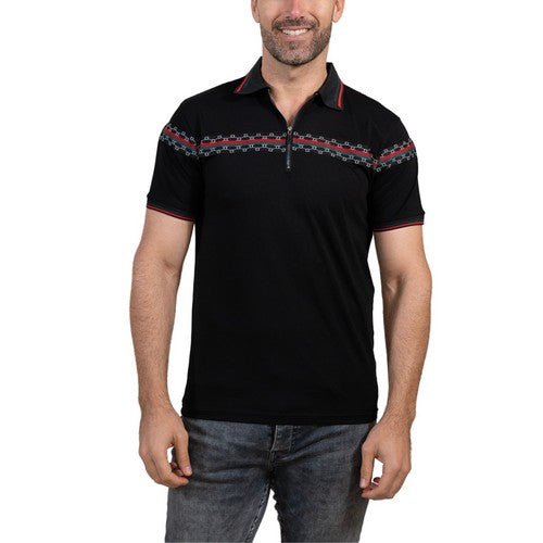 Zippered Cotton Polo Shirt in Black