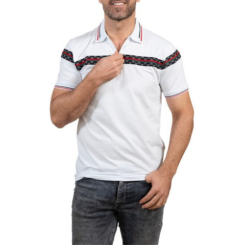 Zippered Cotton Polo Shirt in White