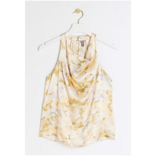 River Island Marble Print Satin Halter Top in Yellow