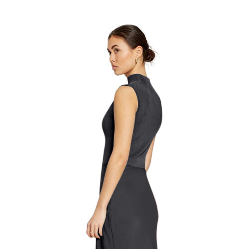 Turtle Neck Rib Tank Top in Black