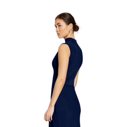 Turtle Neck Rib Tank Top in Navy