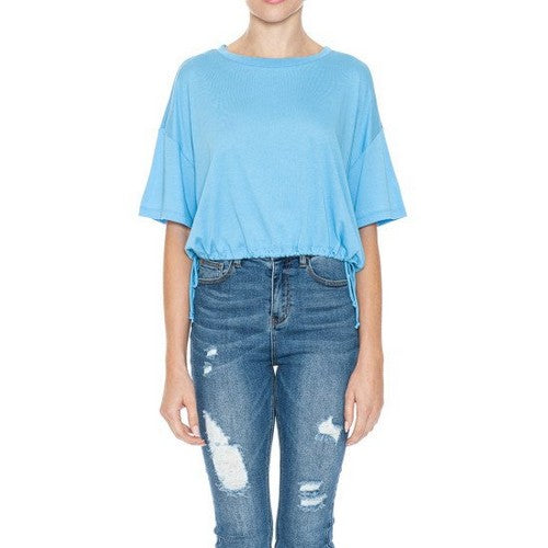 75042 Oversize Tie-Side Crop Tee in Sky