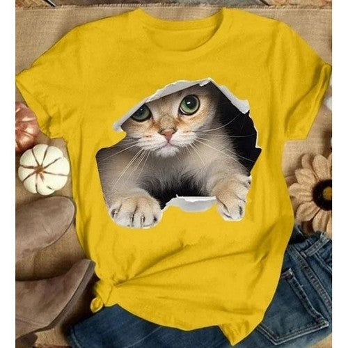 Kitty Cat Graphic Tee in Yellow