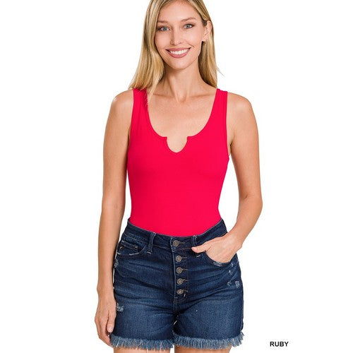 MT-9062BA Keyhole Neck Bodysuit in Ruby Red