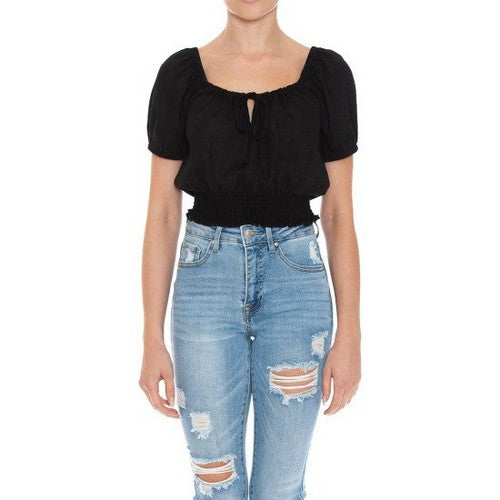 75113 Linen Gypsy Top in Black