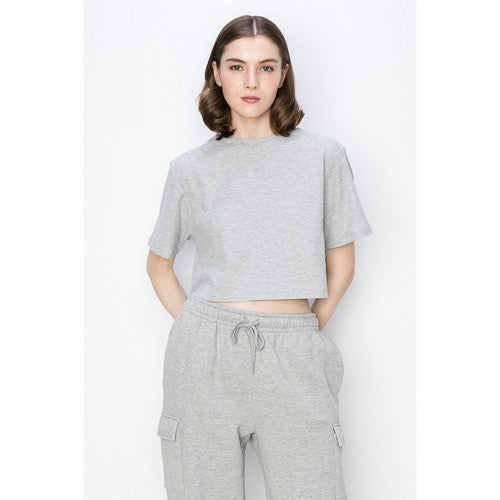 TL354-1 Cropped Oversized Thermal Jersey in Heather Grey