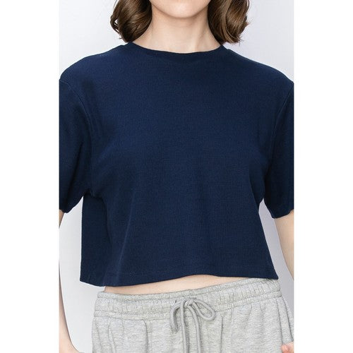 Cropped Oversized Thermal Jersey in Navy