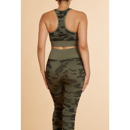 Seamless Bra Top in Green Camo