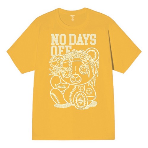 No Days Off Rhinestone Graphic Tee in Yellow