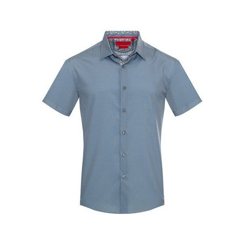 American Breed Short Sleeve Print Shirt in Blue & Grey Geo