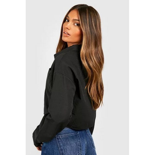 Next Oversized Linen Crop Shirt in Black