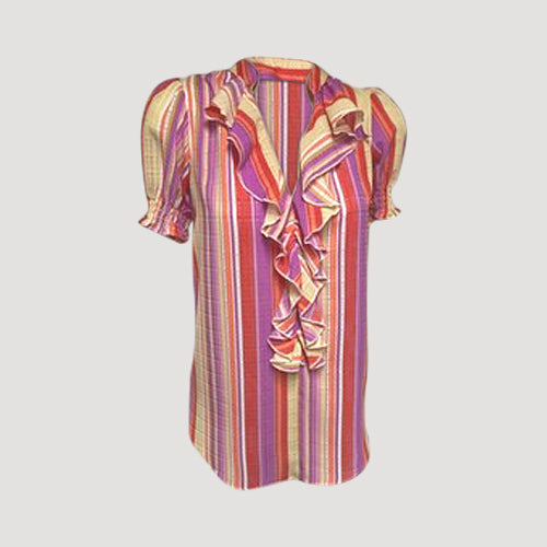 Frill Front Stripe Blouse in Pink