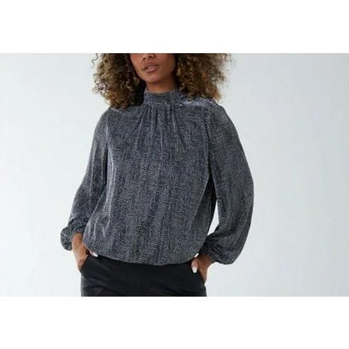 High Neck Blouse in Black Vintage Print