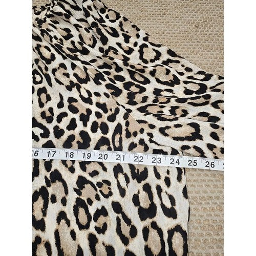 Elastic Cuff High Neck Blouse in Leopard Print