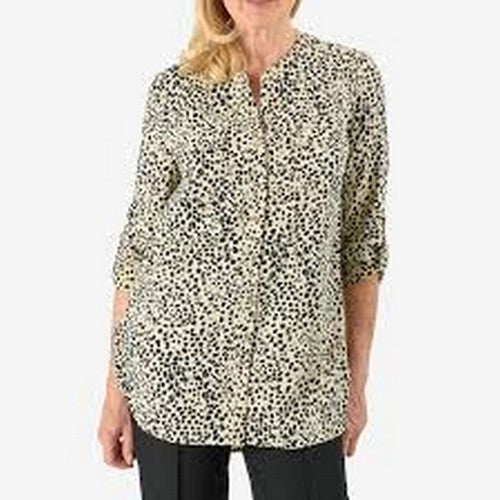 Longline Roll Sleeve Shirt in Beige Dalmatian Print