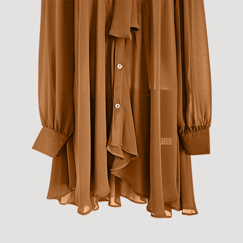 Pussy Bow Bell Shape Blouse in Light Brown