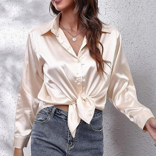 Society Eight Satin Shirt in Champagne
