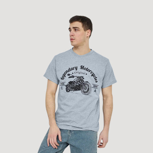 Size& Legendary Motorcycles Graphic Tee in Mid Heather Grey