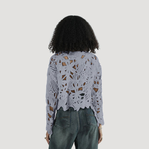 Crochet Long Sleeve Top in Blue