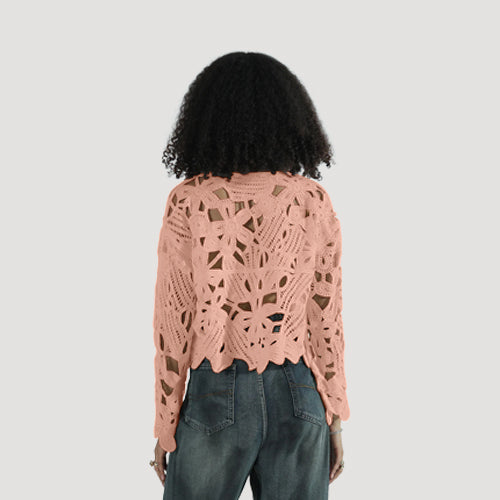 Crochet Long Sleeve Top in Pink