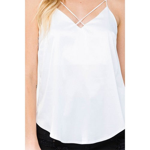 Cross Front Satin Cami Vest Top in White