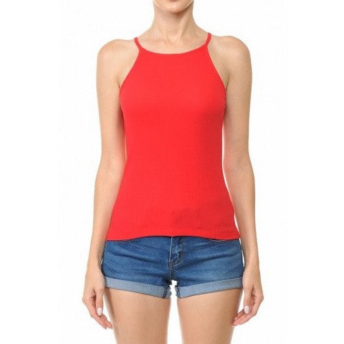 Ribbed Cami Halter Tank in Poppy