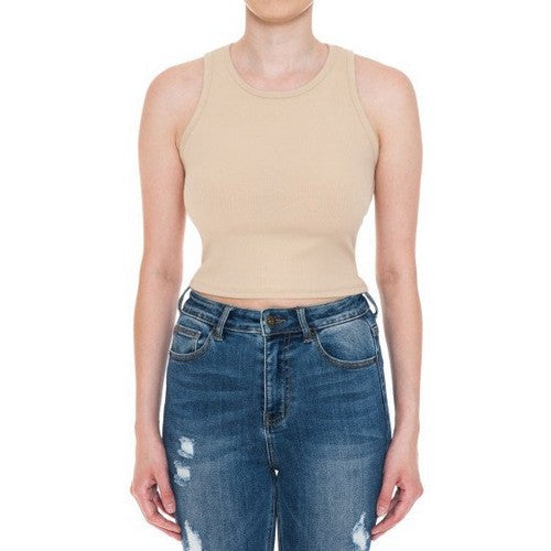Crop Rib Racerback Tank in Desert