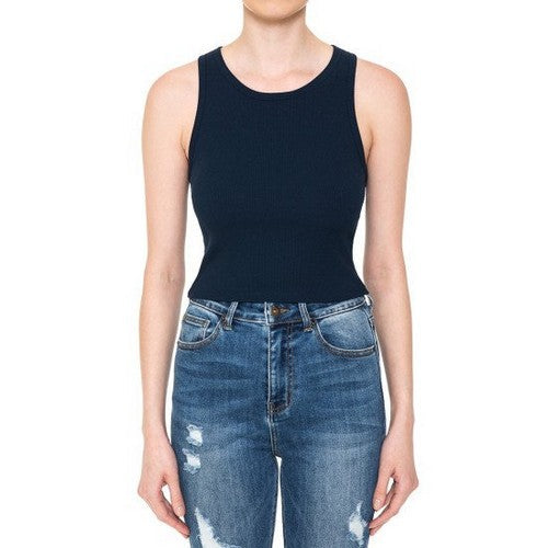 Crop Rib Racerback Tank in Eclipse