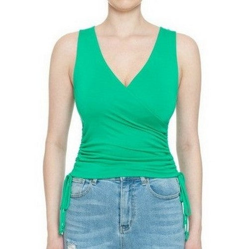 74405 Side Rouche Wrap Top in Kelly Green
