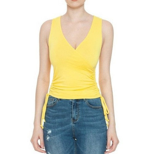 74405 Side Rouche Wrap Top in Vibrant Yellow