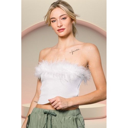 Feather Tube Top in White
