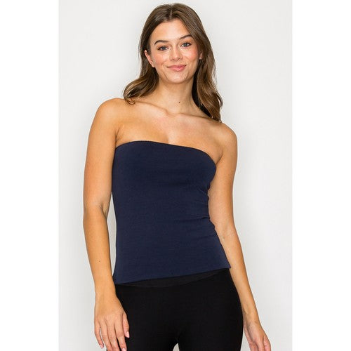 CST837 Double Layered Long Cotton Tube Top in Navy