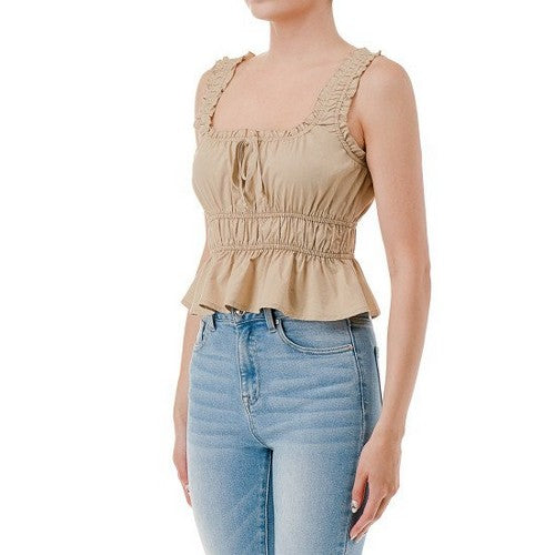 Square Neck Peplum Top in Desert
