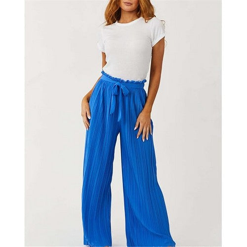 Pleated Palazzo Pants Blue