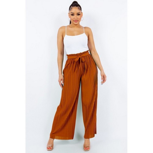 IP006N/ PB600 Pleated Palazzo Pants Dried Tangerine
