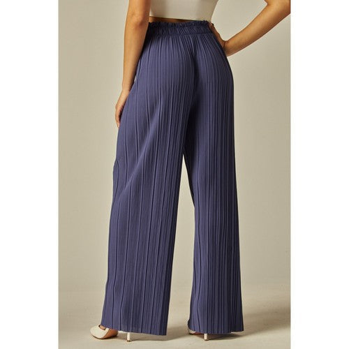Pleated Belted Palazzo Pants in Future Dusk