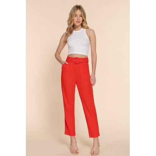 P13477V Belted Straight Leg Pants Orange