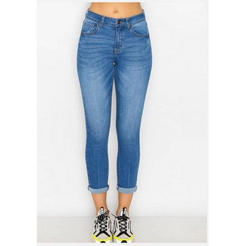 Wax Jean Sustainable Rolled Cuff Capri Jeans Medium Denim