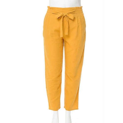 Tie Waist Slim Fit Plus Size Linen Pants in Mustard