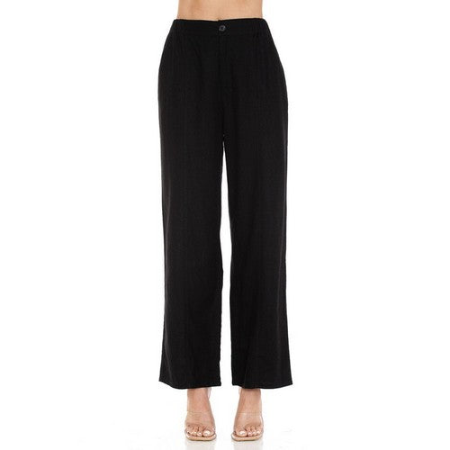 Wide Leg Linen Pants in Black