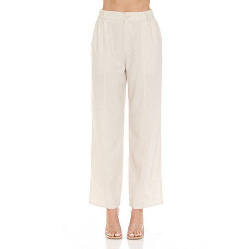 Wide Leg Linen Pants in Khaki