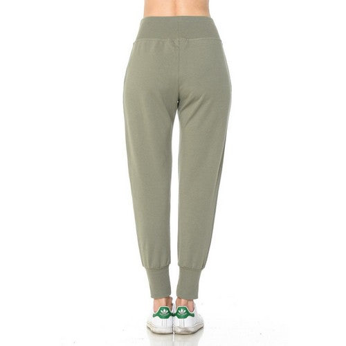 French Terry High Waist Joggers in Military Green