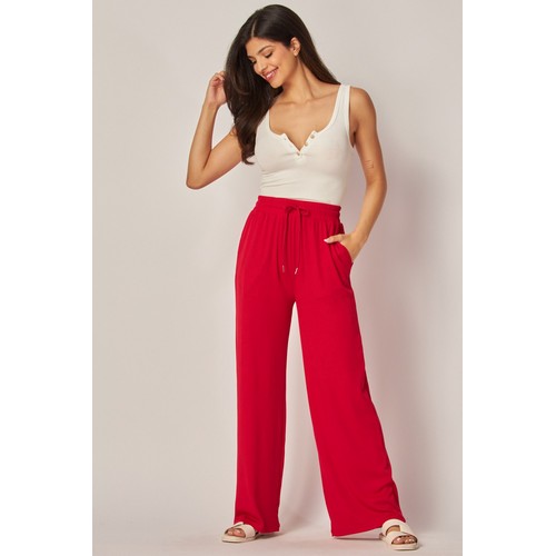 EVE-01 Rib Wide Leg Jogger Pants in Red