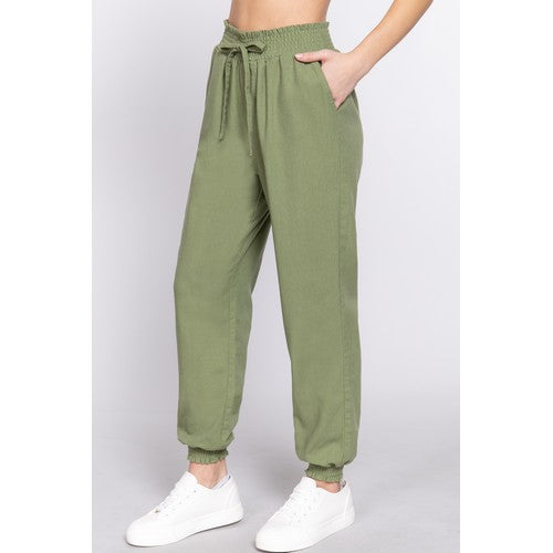 Linen Jogger Pants in Light Olive