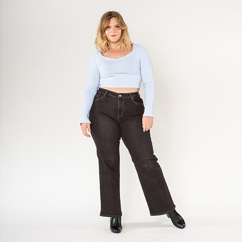 P603-8 Nina Carter Flare Wide Leg Jeans in Black