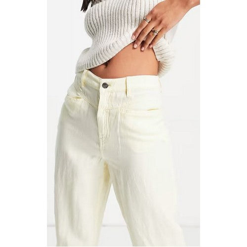 Mango Straight Linen Jeans in Pale Yellow