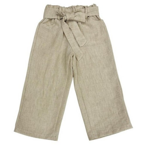 George Drawstring Linen Crop Capri Pants in Stone